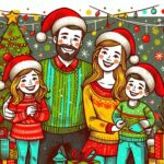 Ilustração de família reunida no Natal