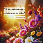 Imagem com reflexão sobre coração alegre e Provérbios 15:13